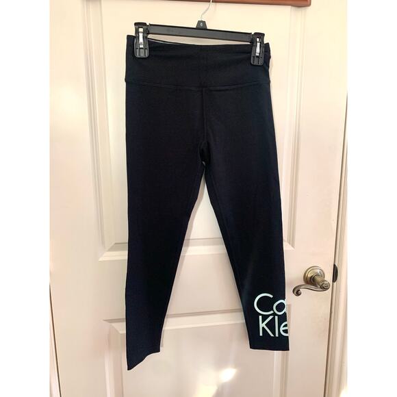 Calvin Klein Performance Stretch 7/8 Leggings in Black/Pistachio - Picture 1 of 5